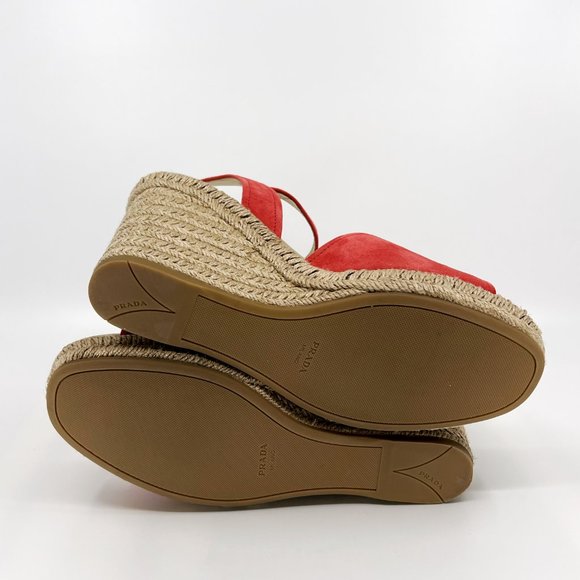 PRADA Size 39 US 9 Calzature Donna Suede Woven Espadrille Wedge Sandals Box/Dust - Picture 8 of 15